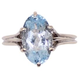 Autre Marque-Anillo engastado con una aguamarina en oro blanco 750%O-Azul claro,Hardware de plata