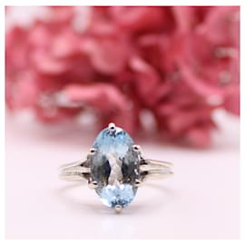 Autre Marque-Ring set with a white gold aquamarine 750%O-Light blue,Silver hardware