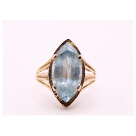 Autre Marque-Marquise style ring set with a yellow gold aquamarine 750%O-Light blue,Gold hardware