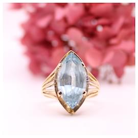 Autre Marque-Marquise style ring set with a yellow gold aquamarine 750%O-Light blue,Gold hardware