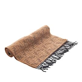 Fendi-Zucca Wool Scarf-Brown
