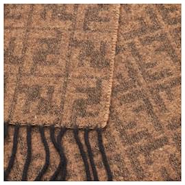 Fendi-Zucca Wool Scarf-Brown