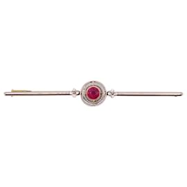 Autre Marque-Art Deco brooch set with a white gold and yellow gold synthetic ruby 750%O-Red,Gold hardware