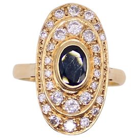 Autre Marque Yellow Gold Sapphire and Diamond Ring Navy blue Gold hardware