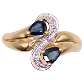 Autre Marque-Anillo Toi&Moi zafiros y diamantes oro amarillo 750%O-Azul marino,Gold hardware
