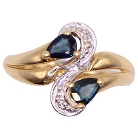 Autre Marque Anello Toi&Moi zaffiri e diamanti oro giallo 750%O Blu navy Gold hardware