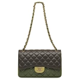 Chanel-Chanel Jumbo Lambskin Tricolor Timeless Classic lined Flap Bag-Green,Olive green,Light green,Dark green