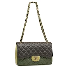 Chanel-Chanel Jumbo Lambskin Tricolor Timeless Classic lined Flap Bag-Green,Olive green,Light green,Dark green
