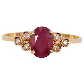 Autre Marque Shoulder ruby ring 2x3 yellow gold diamonds 750%O Red Gold hardware