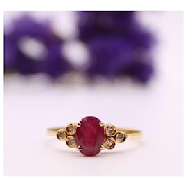 Autre Marque-Shoulder ruby ring 2x3 yellow gold diamonds 750%O-Red,Gold hardware