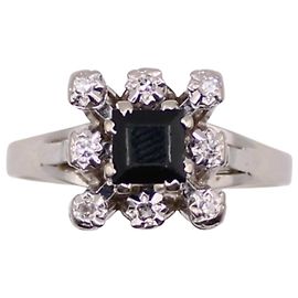 Autre Marque White gold sapphire and diamond daisy ring 750%O Silver hardware
