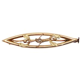 Autre Marque-Broche Art Nouveau con motivo de follaje y perlas finas de oro amarillo 750%O-Gold hardware