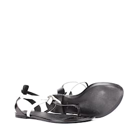 Louis Vuitton Black/White Patent Leather T-strap Sandals Size 39