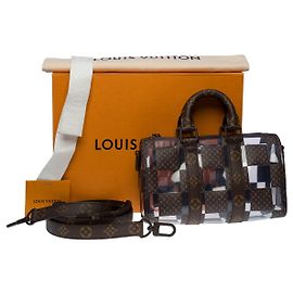 Louis Vuitton mini keepall bag 25 virgil abloh shoulder strap in canvas and pvc-100697 Brown