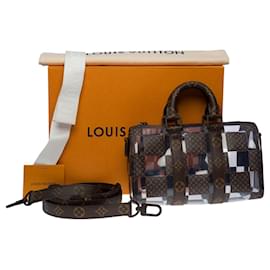 Louis Vuitton-mini keepall bag 25 virgil abloh shoulder strap in canvas and pvc-100697-Brown