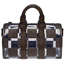 Louis Vuitton-mini keepall bag 25 virgil abloh shoulder strap in canvas and pvc-100697-Brown