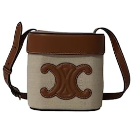 Céline-Celine Triomphe Box Bag in Brown Leather-Brown