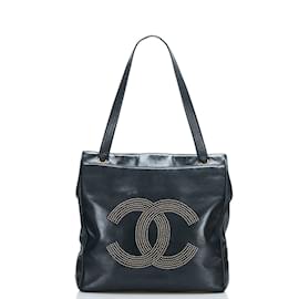 Chanel-Stud CC Leather Tote Bag-Black