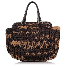Prada-Prada Brown Knit Nappa Tote Bag-Brown,Dark brown