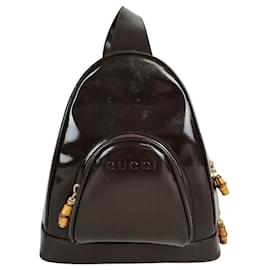 Gucci-Bamboo backpack in brown patent leather-Brown