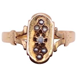 Autre Marque-Napoleon III period ring set with fine pink gold pearls 750%O-Gold hardware