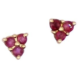 Autre Marque-Trilogy of ruby earrings with yellow gold studs 750%O-Red,Gold hardware