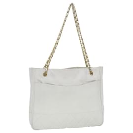 Chanel-CHANEL Bolso de hombro con cadena Piel de cordero Blanco CC Auth yk6254-Blanco