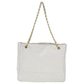 Chanel-CHANEL bolsa de ombro com corrente pele de carneiro branca CC autêntica yk6254-Branco