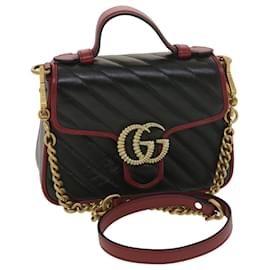 Gucci-GUCCI GG Marmont Hand Bag Leather 2way Black 583571 Auth yk6261-Black