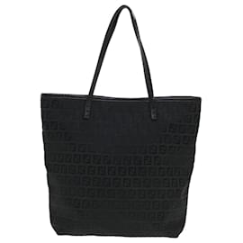 Fendi-FENDI Zucchino Canvas Tote Bag Black Auth rd4511-Black