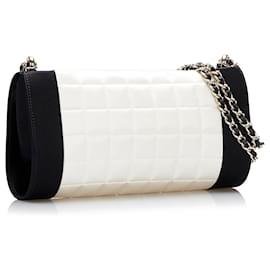 Chanel-Chanel White Chocolate Bar Satin Shoulder Bag-White