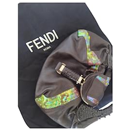 Fendi-Spia Fendi con paillettes / paillettes-Multicolore,Marrone scuro,Gold hardware