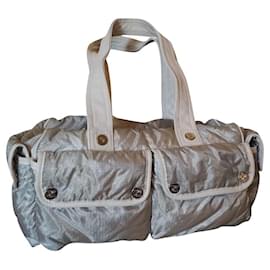Céline Triumph Button Handbag Silver White Leather Silvery White Silver hardware