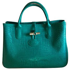 Longchamp Roseau Bolsa Tote Verde em Couro Croco Verde