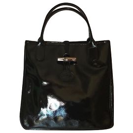 Longchamp Roseau Sac à main noir en cuir verni croco Noir