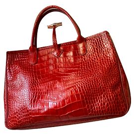 Longchamp Roseau Handtasche Rot Krokoleder Rot