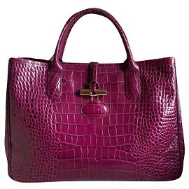Longchamp Roseau Bolsa Tote de Couro Croco Roxo Roxo