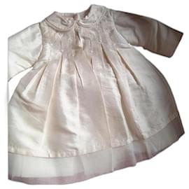 Baby Dior-Langes, gefüttertes Seidenkleid in Goldbeige-Beige