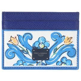 Dolce & Gabbana Maiolica Printed Card Holder in Blue Leather Other