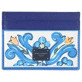 Dolce & Gabbana-Dolce & Gabbana Porta-Cartões Maiolica Estampado em Couro Azul-Outro