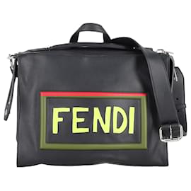Fendi-Fendi Lui Messenger Crossbody Bag in Black Calfskin Leather-Black