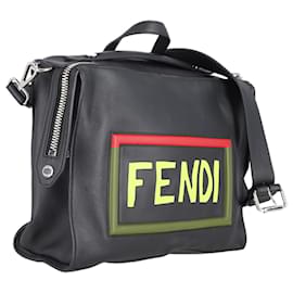 Fendi-Fendi Lui Messenger Crossbody Bag in Black Calfskin Leather-Black