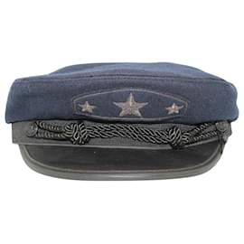 Ralph Lauren-Ralph Lauren RRL Captain Hat in Navy Blue Wool-Blue,Navy blue