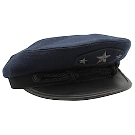 Ralph Lauren-Ralph Lauren RRL Captain Hat in Navy Blue Wool-Blue,Navy blue