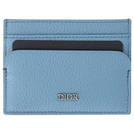 Dior-Porte-cartes Dior en Cuir Bleu Ciel-Bleu,Bleu clair