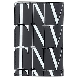 Valentino Garavani-Porte-cartes Valentino Garavani VLTN-Print en cuir noir-Autre