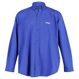 Balenciaga-Balenciaga Political Button Front Hemd aus marineblauer Baumwolle-Blau