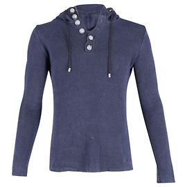 Balmain Gestrickter Langarm-Hoodie aus marineblauem Leinen Marineblau