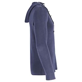 Balmain-Balmain Knitted Long Sleeve Hoodie in Navy Blue Linen -Navy blue