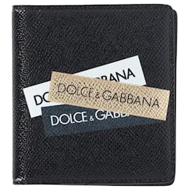 Dolce & Gabbana-Dolce & Gabbana Portefeuille à Deux Volets Logo en Cuir Noir-Autre